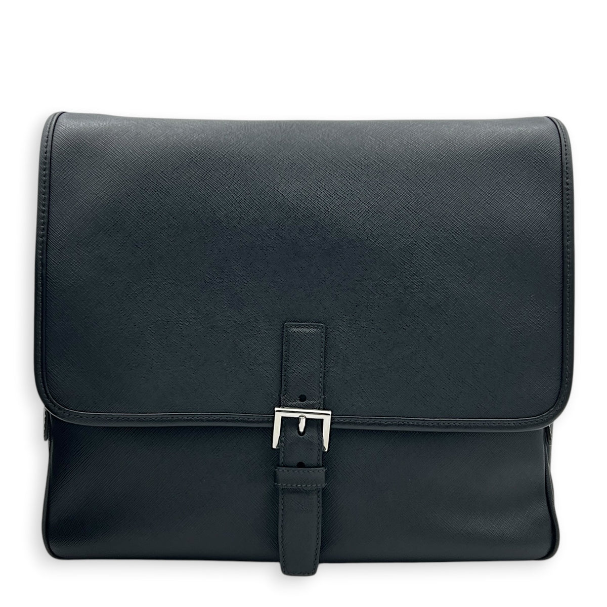 Travel Messenger Black in Saffiano Leather, Silver hardware