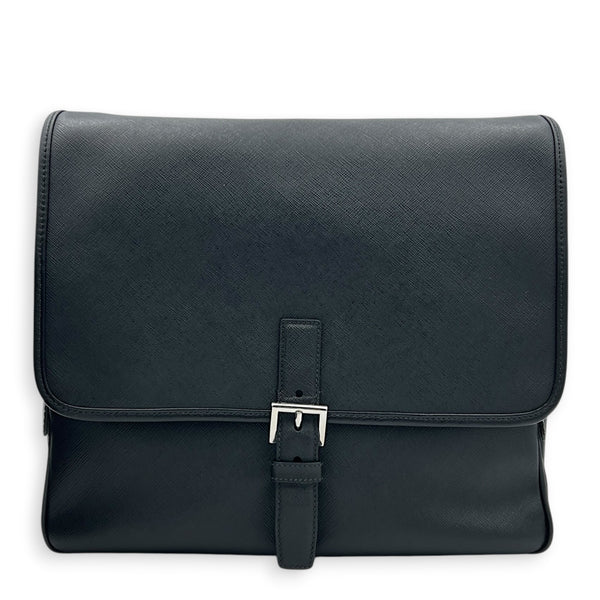 Travel Messenger Black in Saffiano Leather, Silver hardware