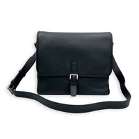 Travel Messenger Black in Saffiano Leather, Silver hardware