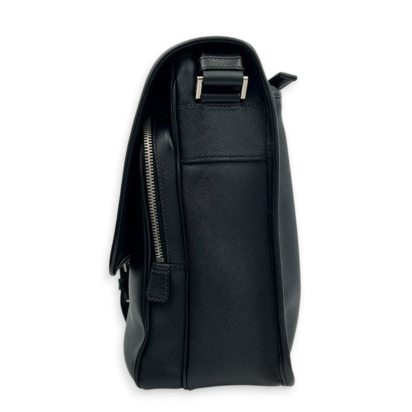 Travel Messenger Black in Saffiano Leather, Silver hardware