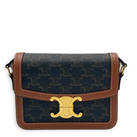 Teen Shoulder Bag Tan / Triomphe Canvas in Coated Canvas, Gold hardware