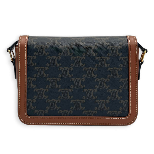 Teen Shoulder Bag Tan / Triomphe Canvas in Coated Canvas, Gold hardware