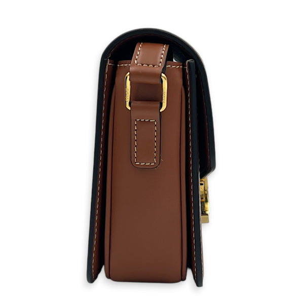 Teen Shoulder Bag Tan / Triomphe Canvas in Coated Canvas, Gold hardware