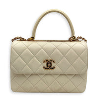Trendy CC Small White Top Handle Bag in Lambskin, Rose Gold hardware