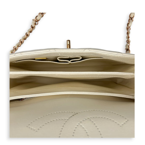 Trendy CC Small White Top Handle Bag in Lambskin, Rose Gold hardware