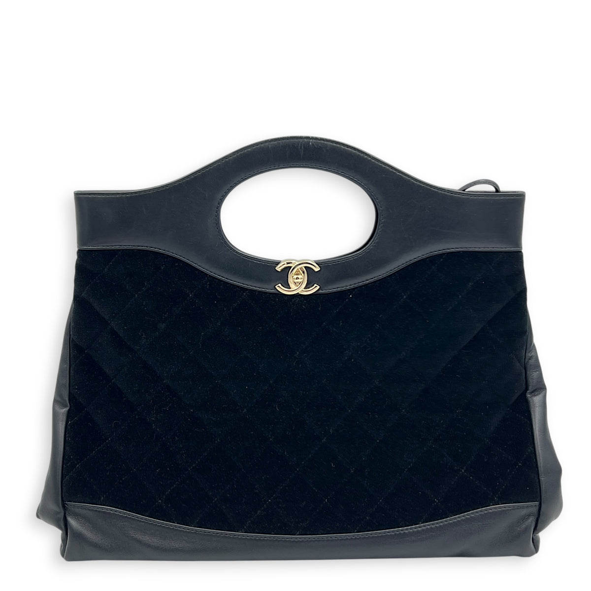 31 Large Black Tote Bag in Velvet, Gold hardware