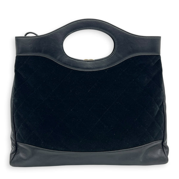 31 Large Black Tote Bag in Velvet, Gold hardware