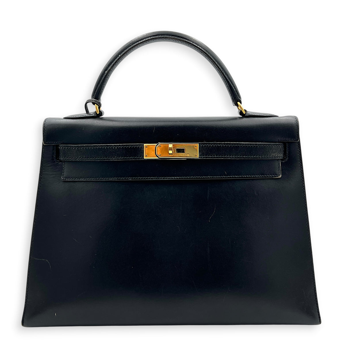 Sellier Kelly 32 Black Top Handle Bag in Box, Gold hardware