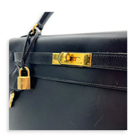 Sellier Kelly 32 Black Top Handle Bag in Box, Gold hardware