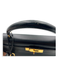 Sellier Kelly 32 Black Top Handle Bag in Box, Gold hardware