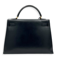 Sellier Kelly 32 Black Top Handle Bag in Box, Gold hardware