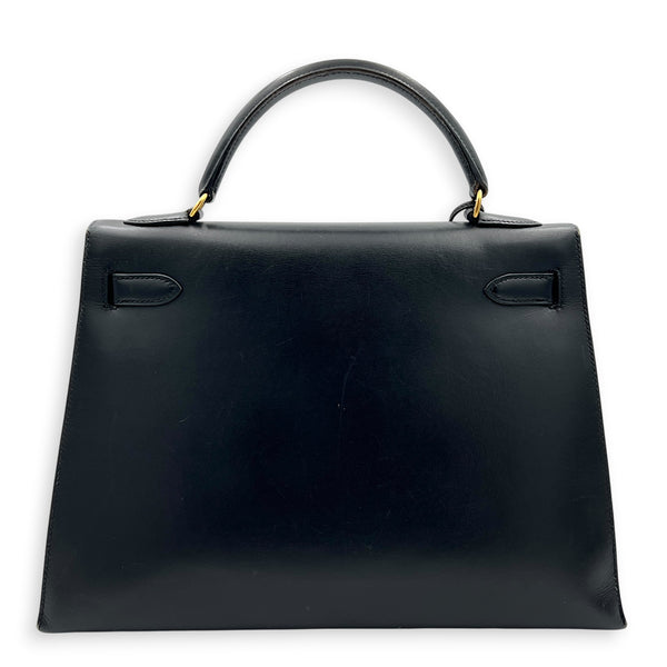 Sellier Kelly 32 Black Top Handle Bag in Box, Gold hardware
