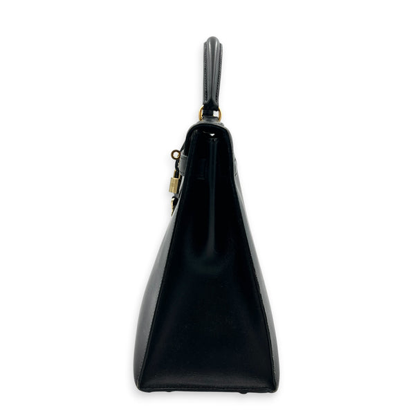 Sellier Kelly 32 Black Top Handle Bag in Box, Gold hardware