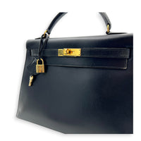 Sellier Kelly 32 Black Top Handle Bag in Box, Gold hardware