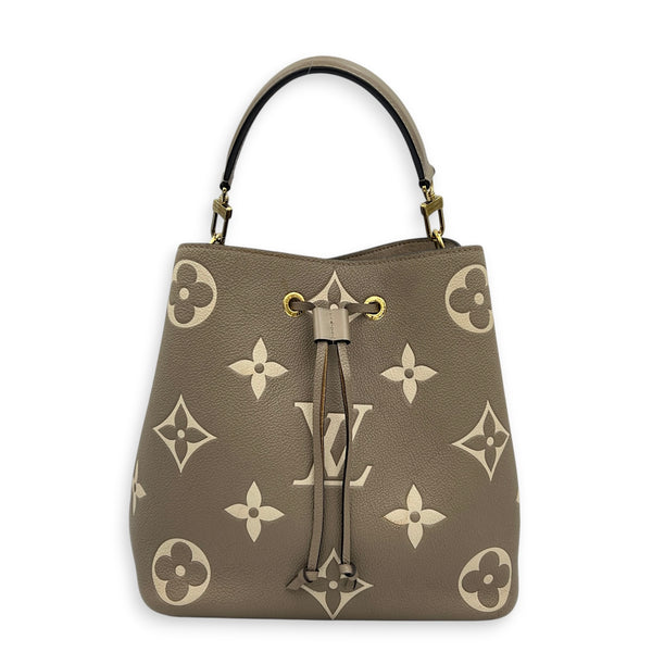 NeoNoe MM Beige Bucket Bag in Monogram Empreinte Leather, Gold hardware