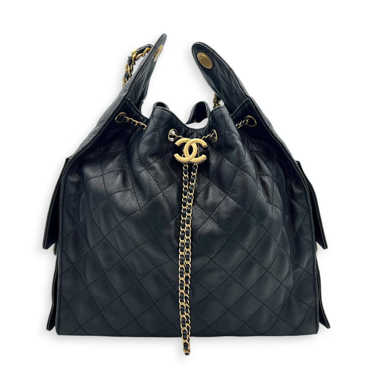 C25 Medium Black Shoulder Bag in Caviar Leather, Gold hardware
