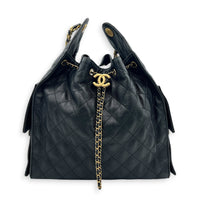 C25 Medium Black Shoulder Bag in Caviar Leather, Gold hardware
