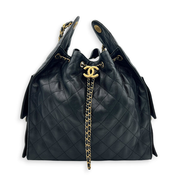 C25 Medium Black Shoulder Bag in Caviar Leather, Gold hardware