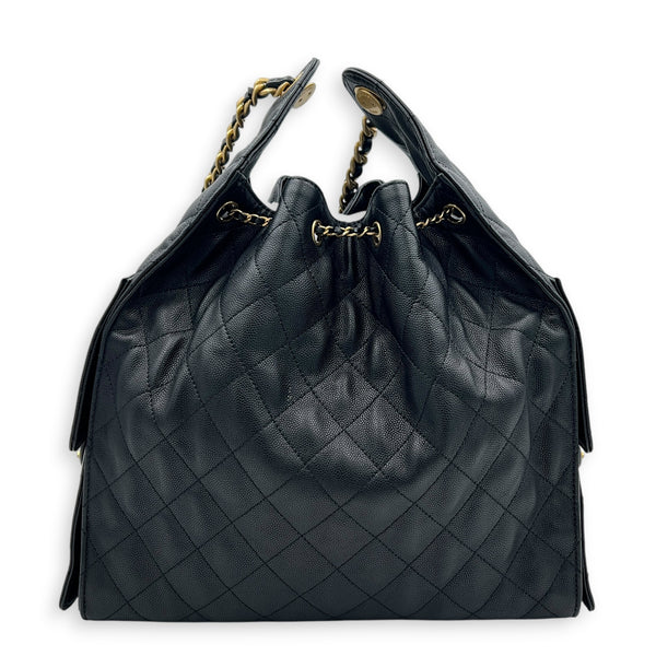 C25 Medium Black Shoulder Bag in Caviar Leather, Gold hardware