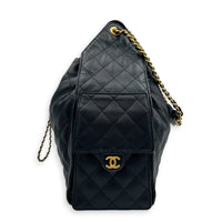 C25 Medium Black Shoulder Bag in Caviar Leather, Gold hardware