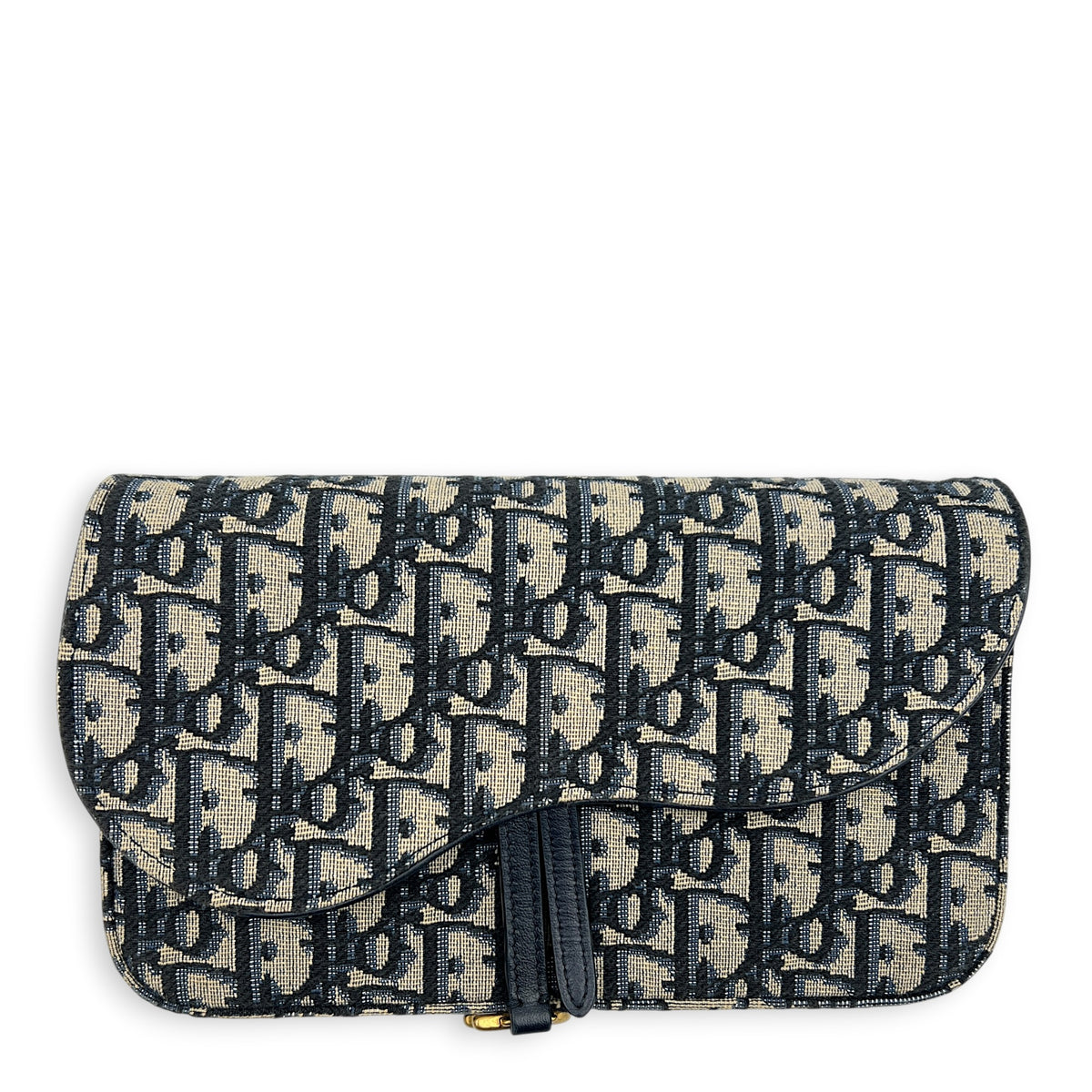 Saddle Blue Wallet On Chain in Jacquard, Gold hardware