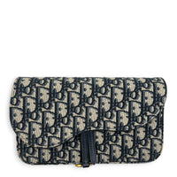 Saddle Blue Wallet On Chain in Jacquard, Gold hardware