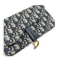 Saddle Blue Wallet On Chain in Jacquard, Gold hardware