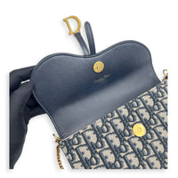 Saddle Blue Wallet On Chain in Jacquard, Gold hardware