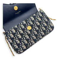 Saddle Blue Wallet On Chain in Jacquard, Gold hardware