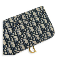 Saddle Blue Wallet On Chain in Jacquard, Gold hardware