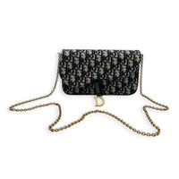 Saddle Blue Wallet On Chain in Jacquard, Gold hardware
