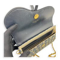 Saddle Blue Wallet On Chain in Jacquard, Gold hardware