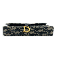 Saddle Blue Wallet On Chain in Jacquard, Gold hardware