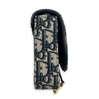 Saddle Blue Wallet On Chain in Jacquard, Gold hardware