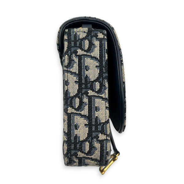 Saddle Blue Wallet On Chain in Jacquard, Gold hardware