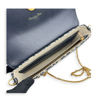Saddle Blue Wallet On Chain in Jacquard, Gold hardware