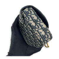 Saddle Blue Wallet On Chain in Jacquard, Gold hardware