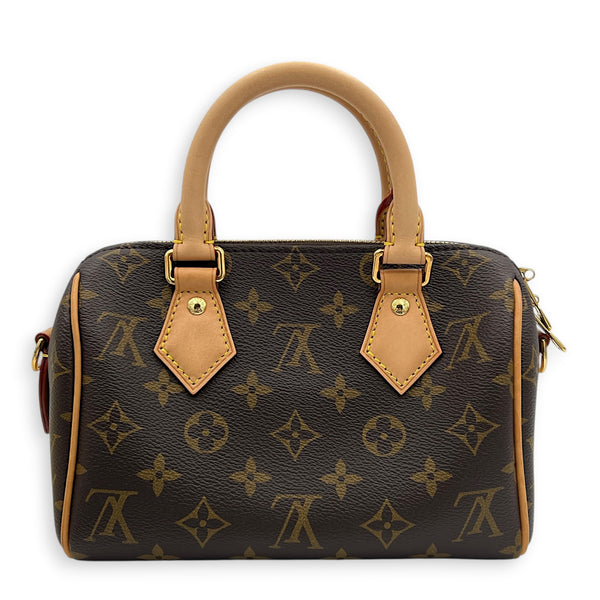 Speedy Bandouliere Top Handle Bag 20 Brown in Monogram Coated Canvas, Gold hardware