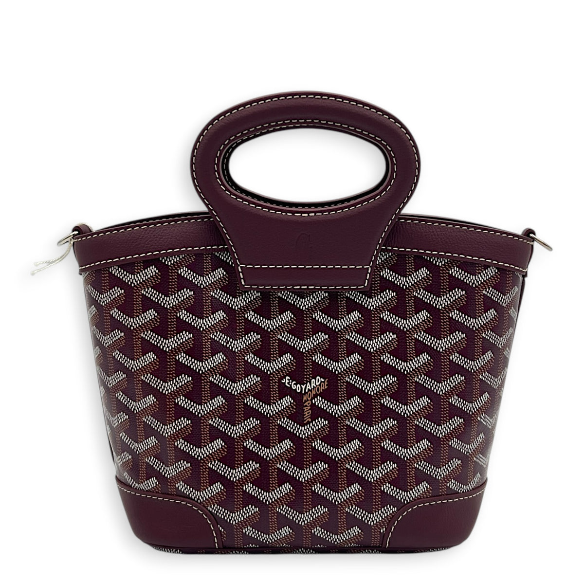 Beluga Mini Burgundy Top Handle Bag in Coated Canvas, Silver hardware