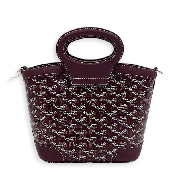 Beluga Mini Burgundy Top Handle Bag in Coated Canvas, Silver hardware
