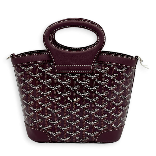 Beluga Mini Burgundy Top Handle Bag in Coated Canvas, Silver hardware