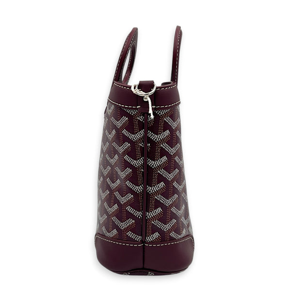 Beluga Mini Burgundy Top Handle Bag in Coated Canvas, Silver hardware