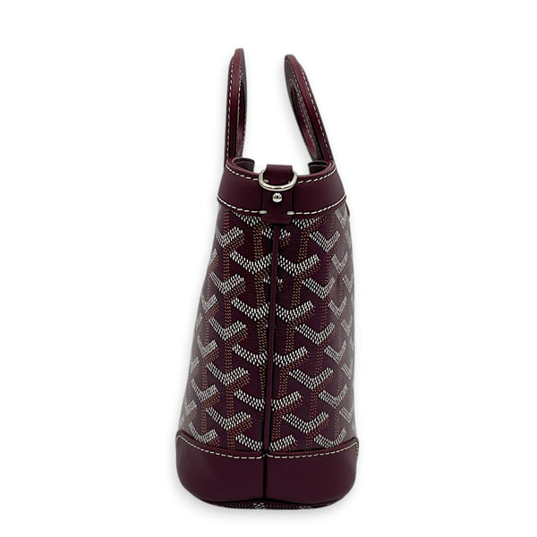 Beluga Mini Burgundy Top Handle Bag in Coated Canvas, Silver hardware