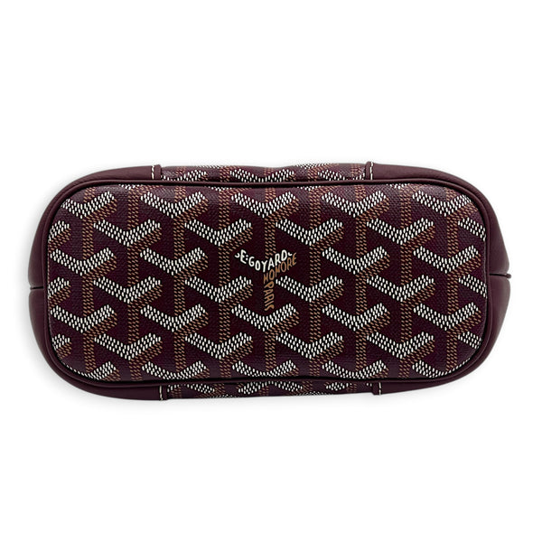 Beluga Mini Burgundy Top Handle Bag in Coated Canvas, Silver hardware