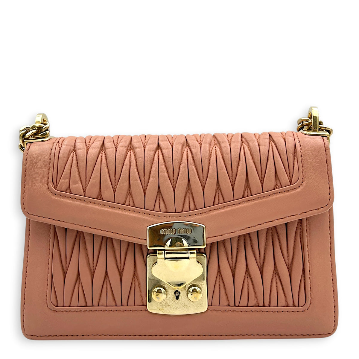 Matelassé Shoulder Bag Pink in Calfskin, Gold hardware