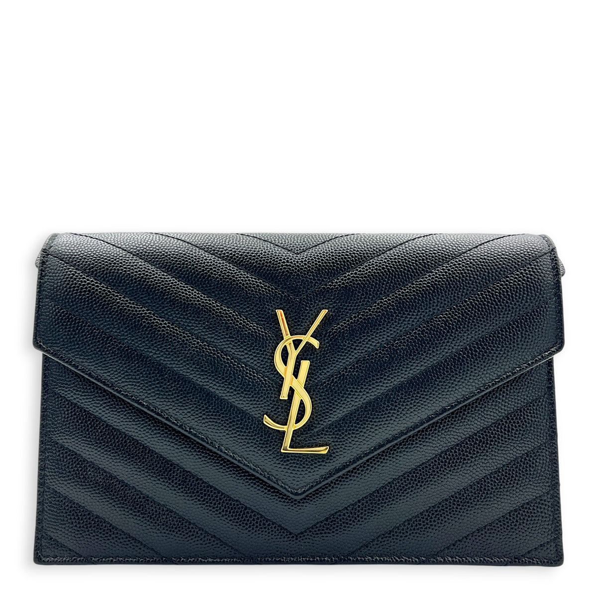 Cassandre Wallet On Chain Black in Calfskin, Gold hardware