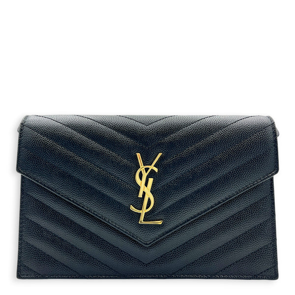 Cassandre Wallet On Chain Black in Calfskin, Gold hardware