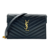 Cassandre Wallet On Chain Black in Calfskin, Gold hardware