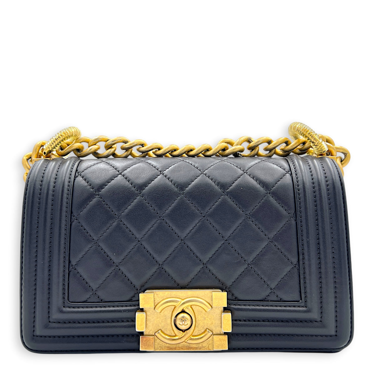 Boy Shoulder Bag Small Grey in Lambskin, Gold hardware
