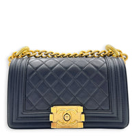 Boy Shoulder Bag Small Grey in Lambskin, Gold hardware